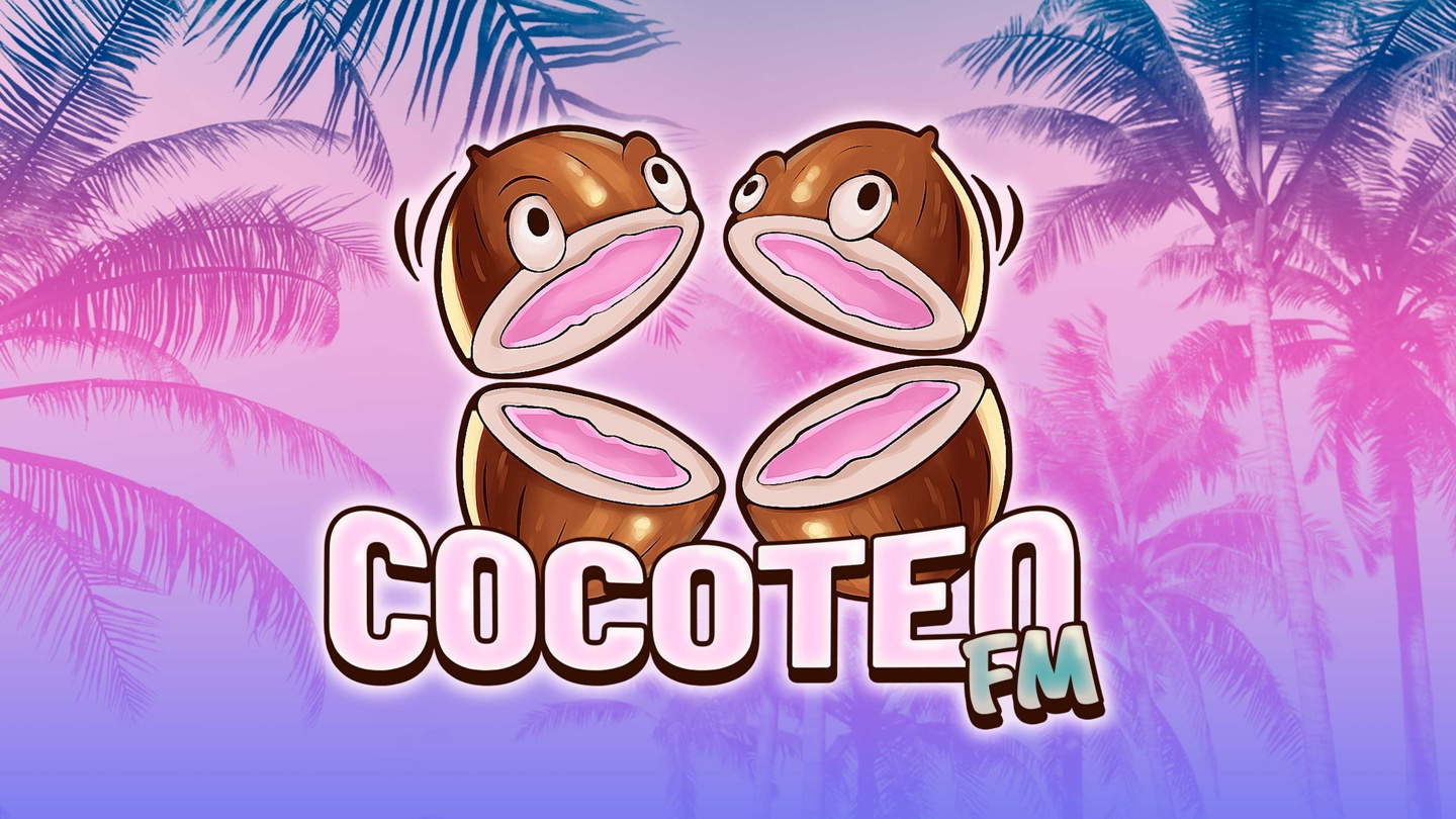 Cocoteo FM artwork featuring two halved coconuts with eyes and the Cocoteo FM logo.
